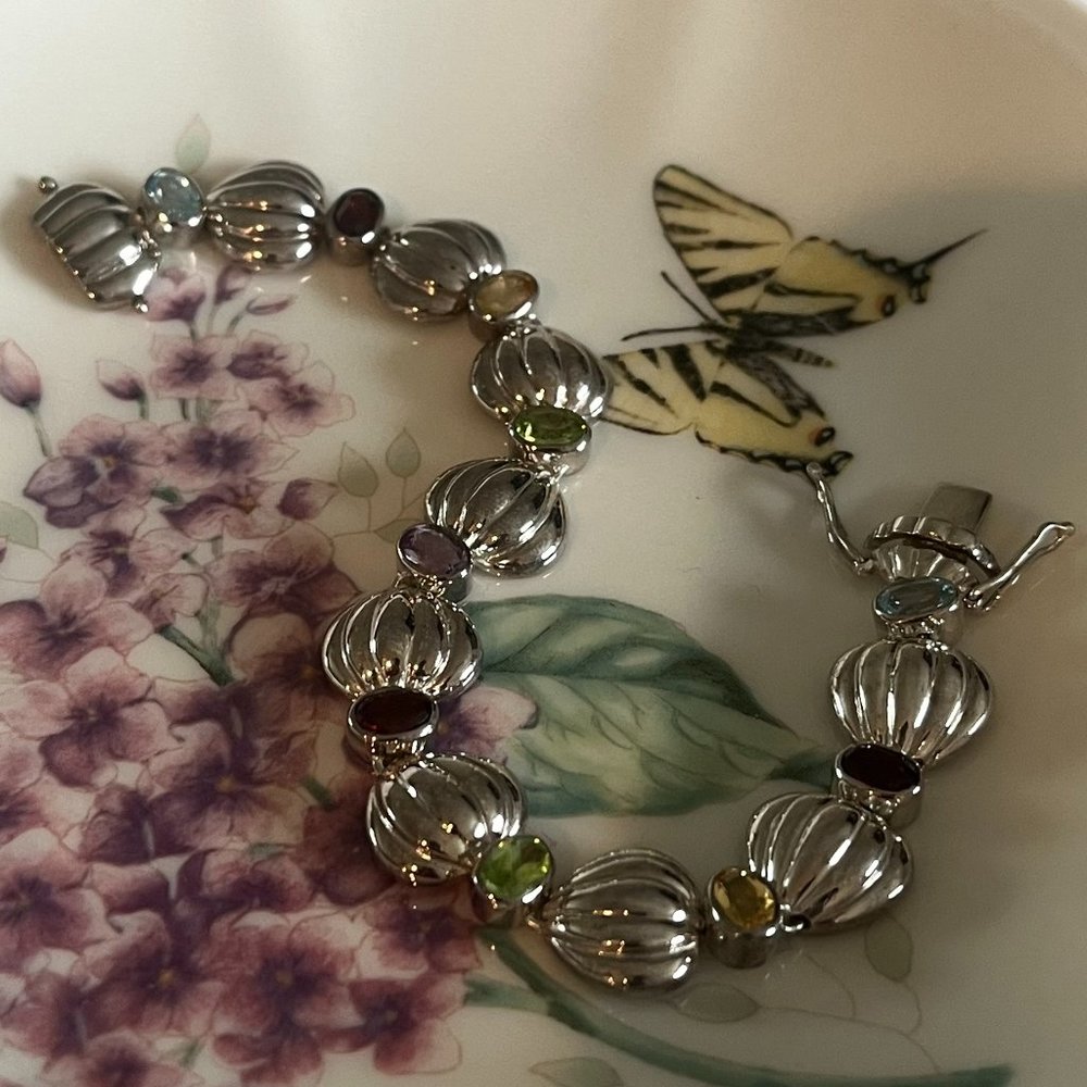 Multi Colored Cubic Zirconia stones, Silver bracelet